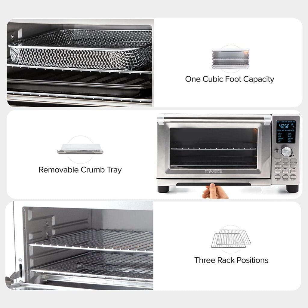 Nuwave Bravo Convection Toaster Ovens Air Fryer Combo with 30QT Large Capacity For A Whole Chicken and 13 Pizza. Multi-Layer Cooking, Probe Feature, 100+ Presets One-Touch Smart Control Countertop