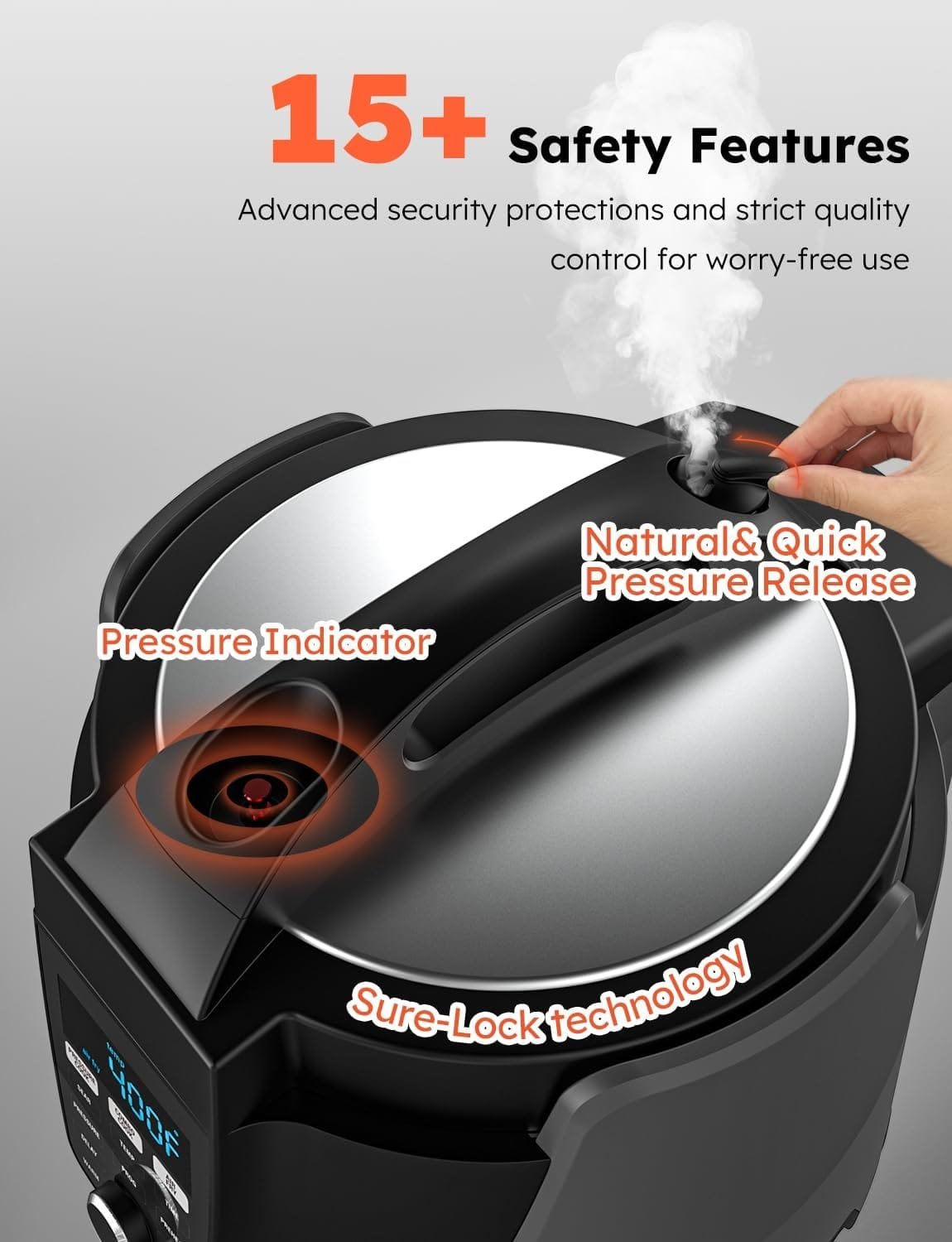 Nuwave Duet Electric Pressure Cooker  Air Fryer Combo, 450 IN 1 Slow Cooker  Grill with Integrated Digital Temp Probe, 6qt SS Pot, Adjustable High/Low Pressure, Built-in Sure-Lock Safety Tech