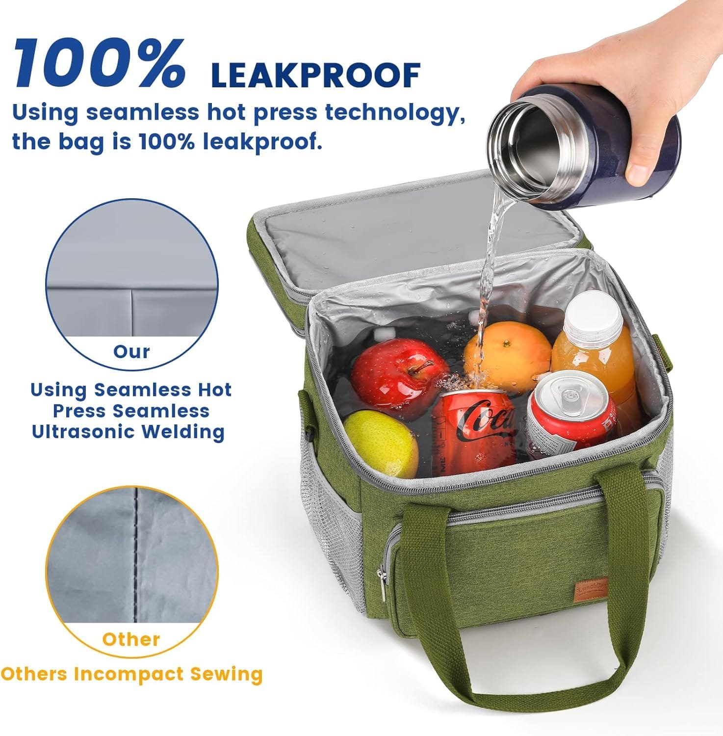 OCKLILY Lunch Box for Men, 17L Insulated Cooler Lunch Bag Women Expandable Double Deck Lunch Cooler Bag,Lightweight Leakproof Lunch Tote Bag, Suit For Work Travel Picnic (Black)