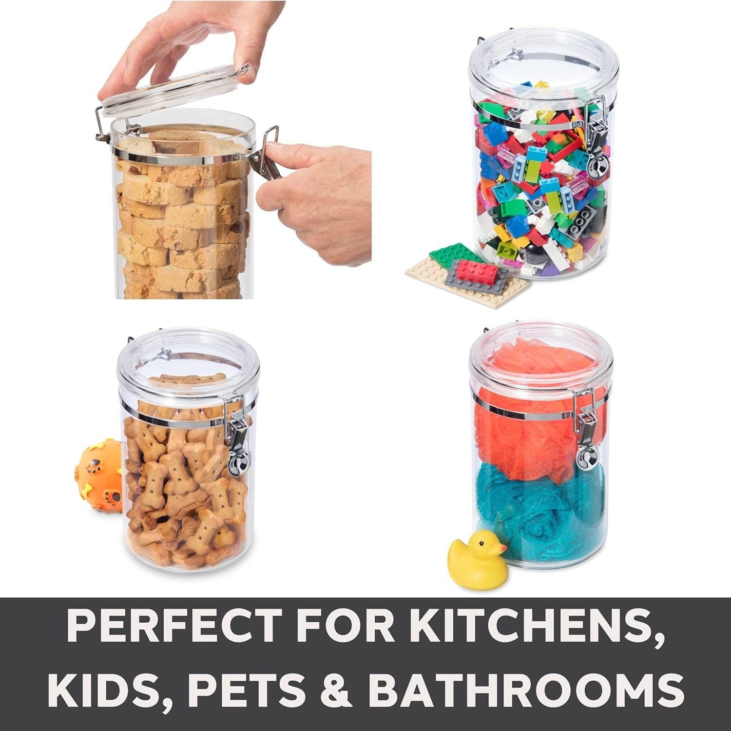 Oggi 5pc Clear Canister Set with Clamp Lids Airtight Containers in Sizes Ideal for Kitchen Pantry Storage of Bulk, Dry Foods Including Flour, Sugar, Coffee, Rice, Tea, Spices Herbs Oggi 5pc Clear Canister Set with Clamp Lids Airtight Containers in Sizes Ideal for Kitchen Pantry Storage of Bulk, Dry Foods Including Flour, Sugar, Coffee, Rice, Tea, Spices Herbs