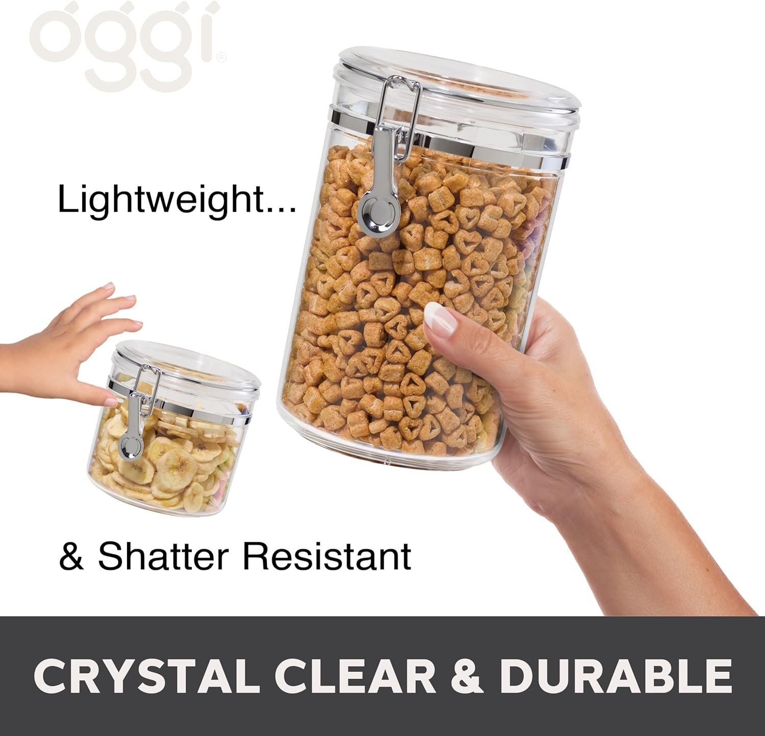 Oggi 5pc Clear Canister Set with Clamp Lids Airtight Containers in Sizes Ideal for Kitchen Pantry Storage of Bulk, Dry Foods Including Flour, Sugar, Coffee, Rice, Tea, Spices Herbs Oggi 5pc Clear Canister Set with Clamp Lids Airtight Containers in Sizes Ideal for Kitchen Pantry Storage of Bulk, Dry Foods Including Flour, Sugar, Coffee, Rice, Tea, Spices Herbs
