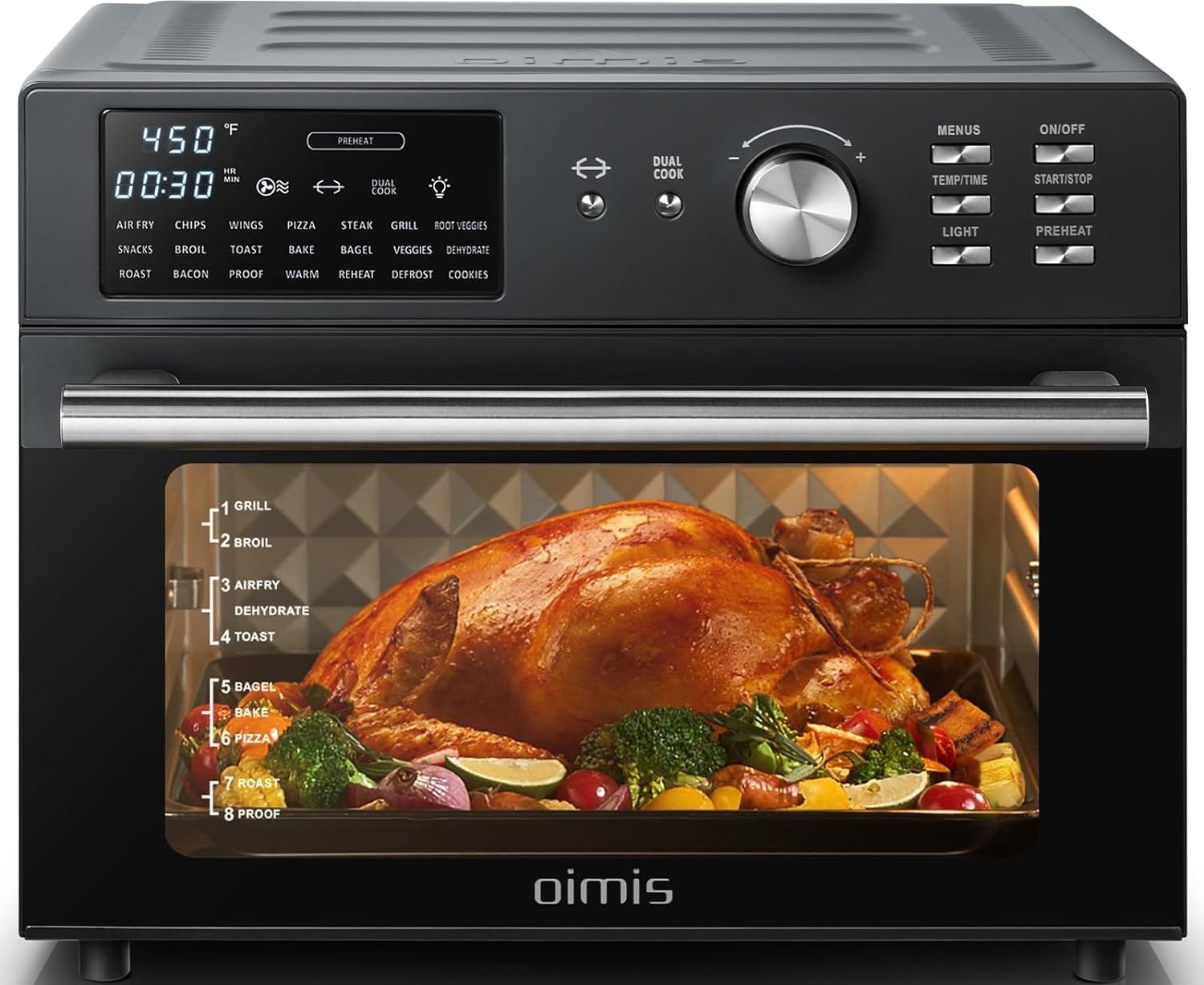 OIMIS Air Fryer Toaster Oven, 32QT Stainless Steel Toaster Oven 21-in-1 Extra Large Countertop Convection Rotisserie Oven Patented Dual Air Duct System with 7 Accessories Recipes OIMIS Air Fryer Toaster Oven, 32QT Stainless Steel Toaster Oven 21-in-1 Extra Large Countertop Convection Rotisserie Oven Patented Dual Air Duct System with 7 Accessories Recipes
