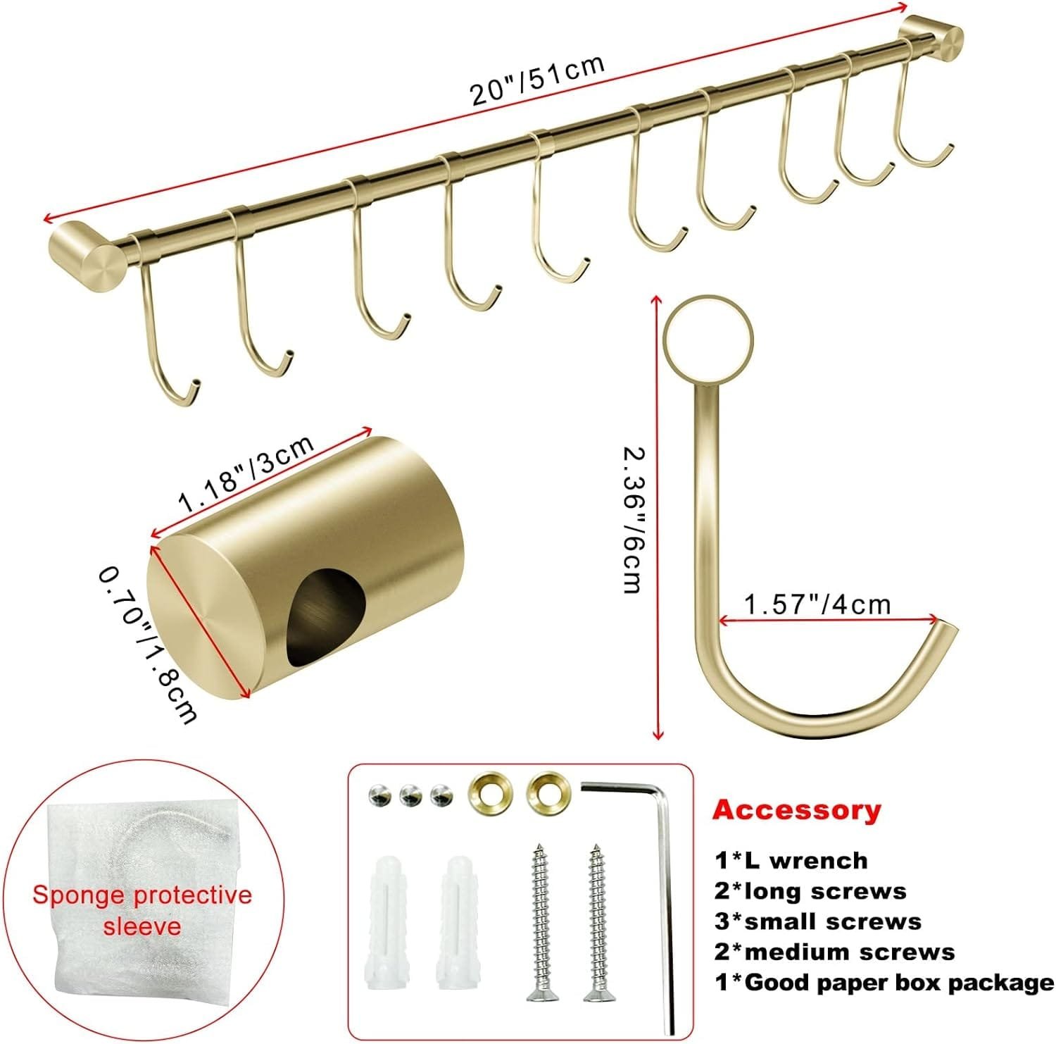 OKEPOO 304 Stainless Steel Kitchen Utensil Hanger - 30 Inch Wall Mount with 15 Noiseless Sliding Hooks, Pots and Pans Hanging Rack, Organizer Storage Perfect for Organizing Cooking Tools, Golden OKEPOO 304 Stainless Steel Kitchen Utensil Hanger - 30 Inch Wall Mount with 15 Noiseless Sliding Hooks, Pots and Pans Hanging Rack, Organizer Storage Perfect for Organizing Cooking Tools, Golden