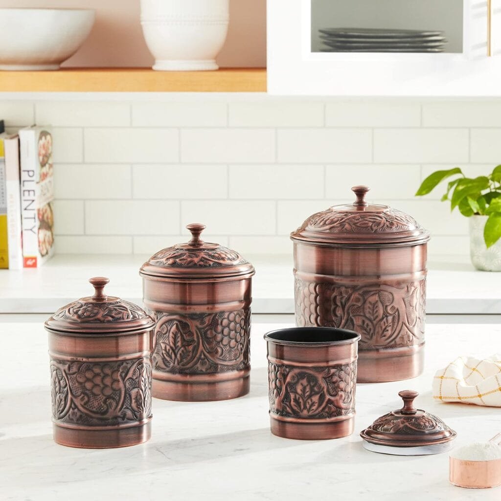 Old Dutch International Copper Old Dutch Antique Heritage Canister 4 Piece Set Old Dutch International Copper Old Dutch Antique Heritage Canister 4 Piece Set