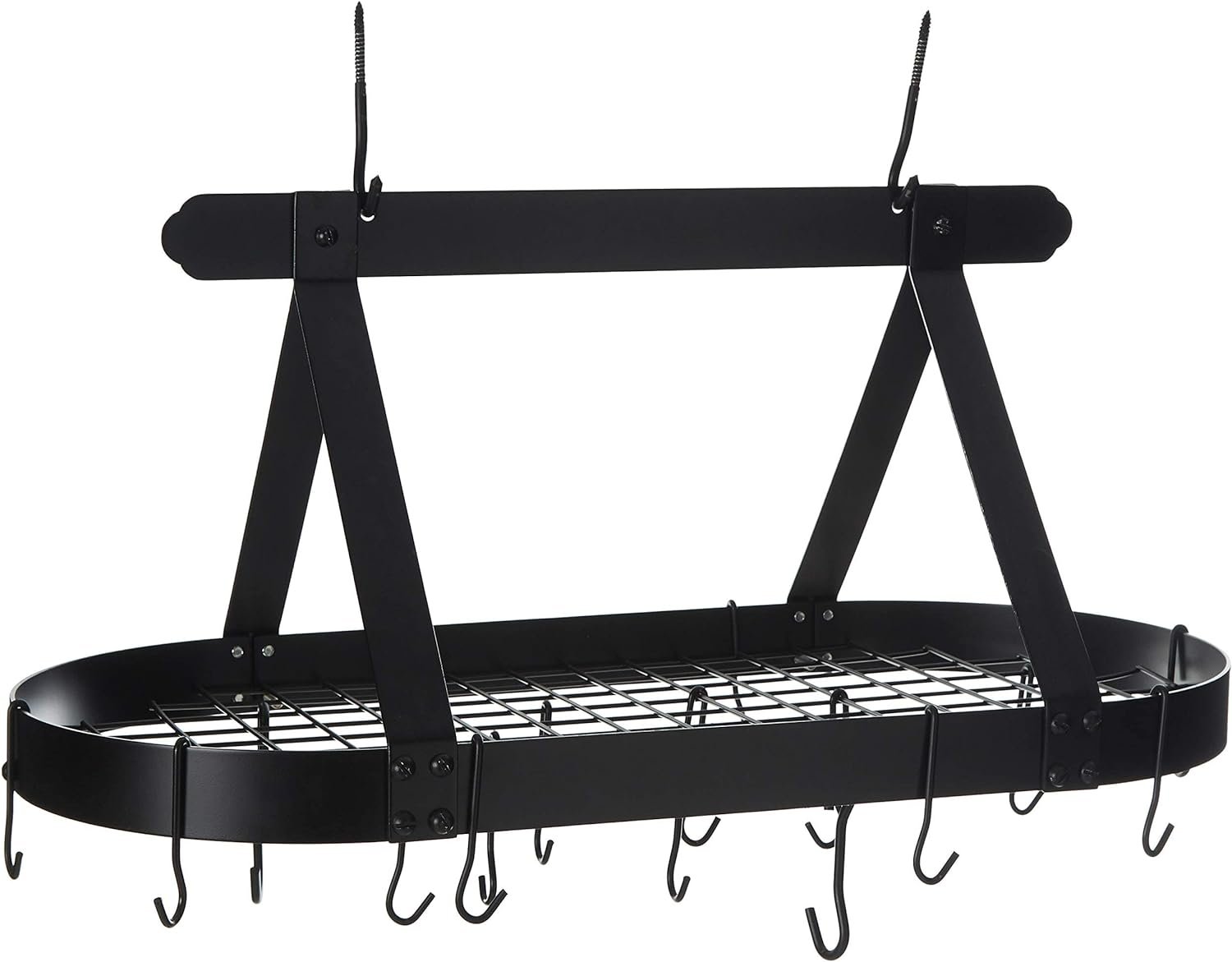 Old Dutch Oval Steel Pot Rack w. Grid  16 Hooks, Oiled Bronze, 36 x 19 x 15.5