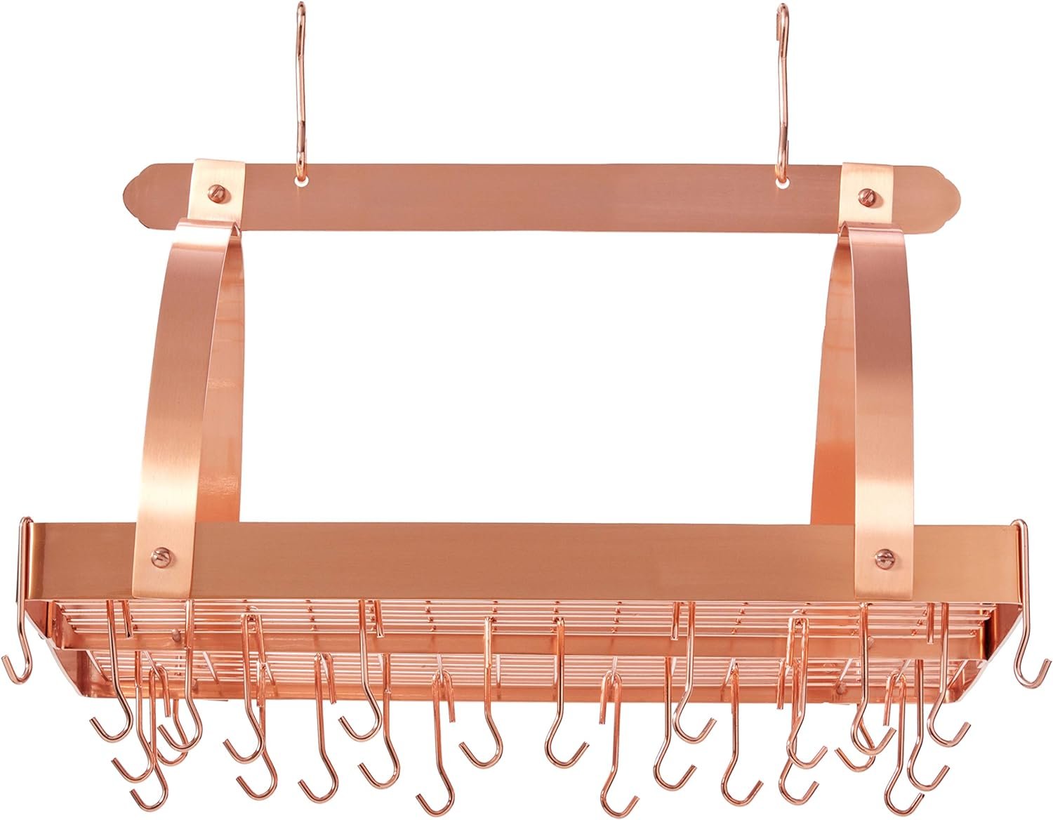 Old Dutch Rectangular Hanging Pot Rack with Grid  24 Hooks, Oiled Bronze, 30 x 20.5 x 15.75