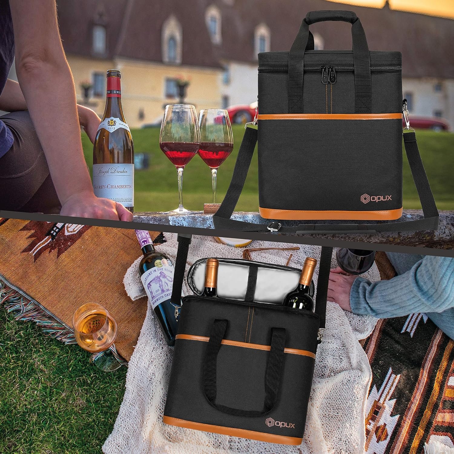 opux 3 Bottle Wine Carrier Tote, Insulated Leakproof Wine Cooler Bag, Wine Travel Bag Tote for Picnic BYOB Beach, Portable Wine Bottle Carrying Case, Gift for Wine Lover Women Men Christmas