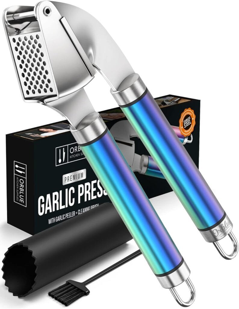 ORBLUE Garlic Press Stainless Steel - Premium Professional Grade Garlic Mincer, Crusher  Peeler Set - Easy Clean, Dishwasher Safe  Rust-proof