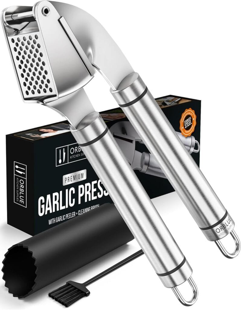 ORBLUE Garlic Press Stainless Steel - Premium Professional Grade Garlic Mincer, Crusher  Peeler Set - Easy Clean, Dishwasher Safe  Rust-proof