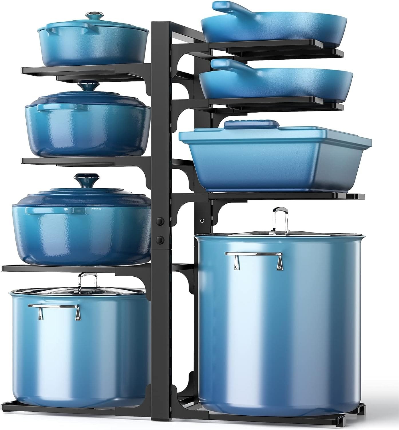 ORDORA Pots and Pans Organizer: under Cabinet, 21 Height Heavy Duty 120LBS Pots Pans Organizer Rack for under Cabinet 8-Tier Adjustable for Big Stockpots, Dutch Ovens, Cast-iron Pans, Heavy Cookware