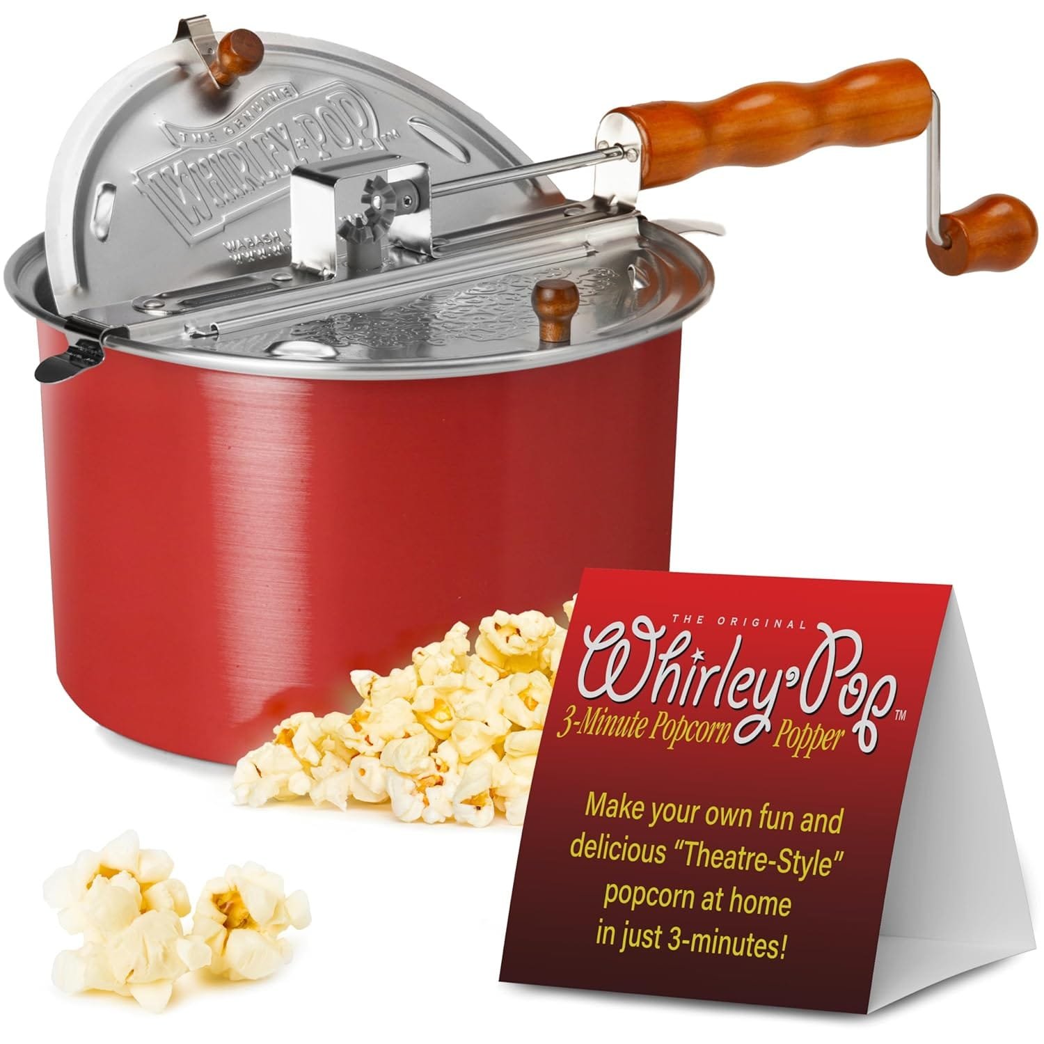 Original Whirley Pop Popcorn Maker - 6 Quart Culinary Popcorn Popper With One All-Inclusive Popping Kit, Aluminum Popcorn Pot With Nylon Gears, Wabash Valley Farms Popcorn Maker (Red) Original Whirley Pop Popcorn Maker - 6 Quart Culinary Popcorn Popper With One All-Inclusive Popping Kit, Aluminum Popcorn Pot With Nylon Gears, Wabash Valley Farms Popcorn Maker (Red)