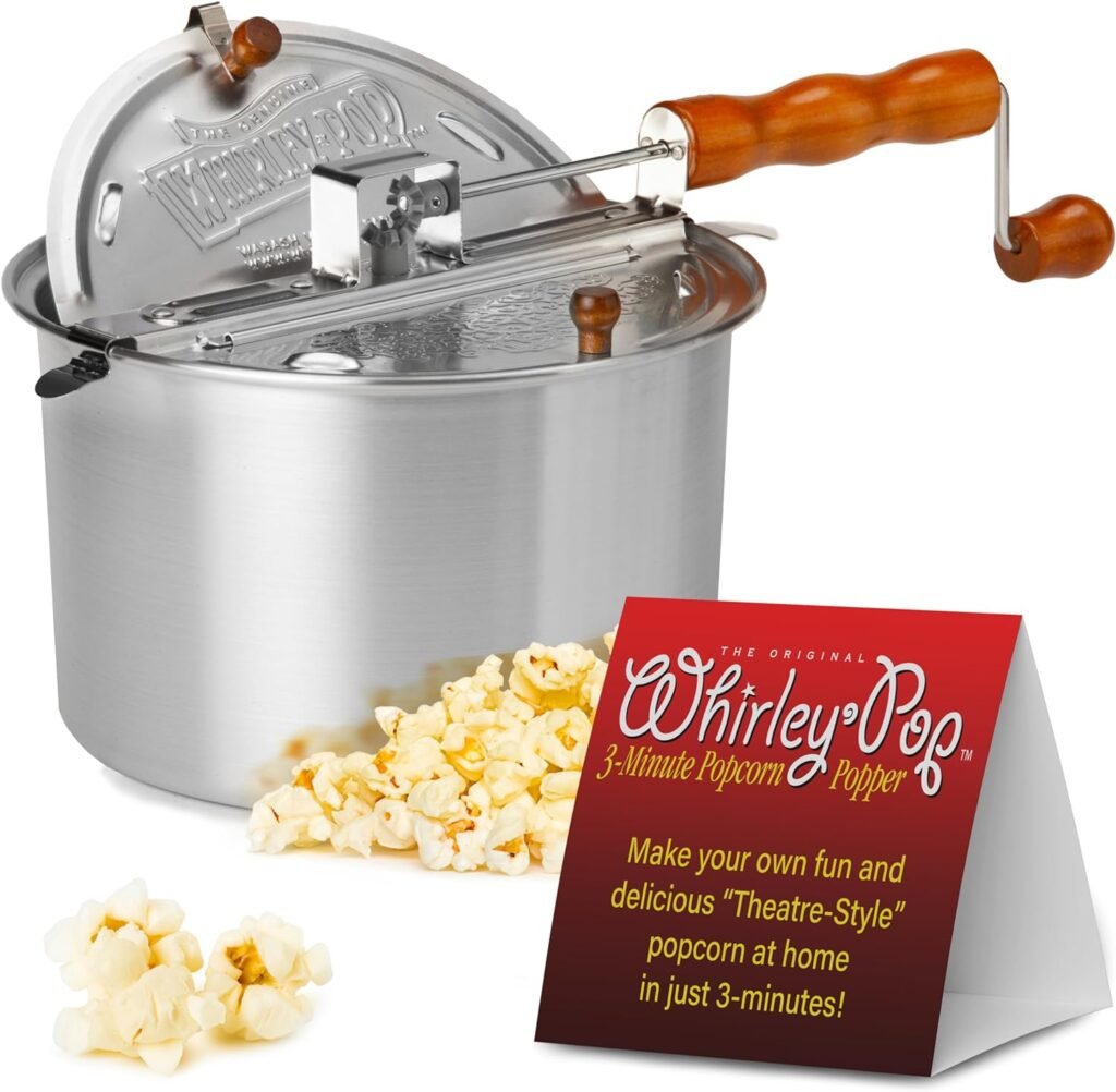 Original Whirley Pop Popcorn Maker - Wabash Valley Farms Gourmet Popcorn Popper, Aluminum Popcorn Pot With Nylon Gears, 3-Minute Stove Top Nostalgia Popcorn Maker (Silver)