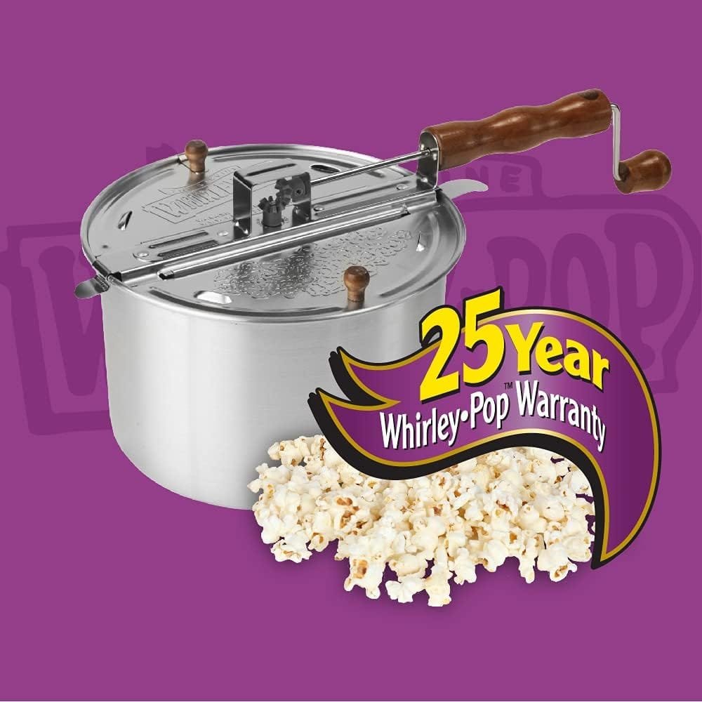 Original Whirley-Pop Popcorn Popper - Metal Gear - Silver - With Good Time Guide