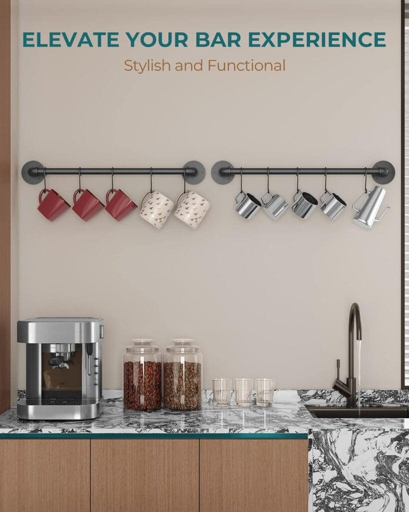 OROPY Wall Mounted Pot Pan Rack 21 Set of 2, Industrial Utensils Wall Hanger Iron Pipe Kitchen Hanging Rail with 10 S Hooks OROPY Wall Mounted Pot Pan Rack 21 Set of 2, Industrial Utensils Wall Hanger Iron Pipe Kitchen Hanging Rail with 10 S Hooks