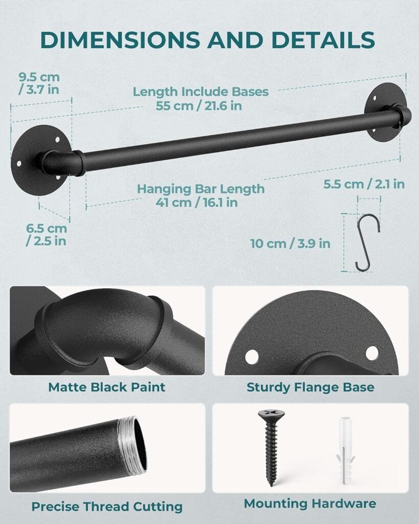 OROPY Wall Mounted Pot Pan Rack 21 Set of 2, Industrial Utensils Wall Hanger Iron Pipe Kitchen Hanging Rail with 10 S Hooks OROPY Wall Mounted Pot Pan Rack 21 Set of 2, Industrial Utensils Wall Hanger Iron Pipe Kitchen Hanging Rail with 10 S Hooks