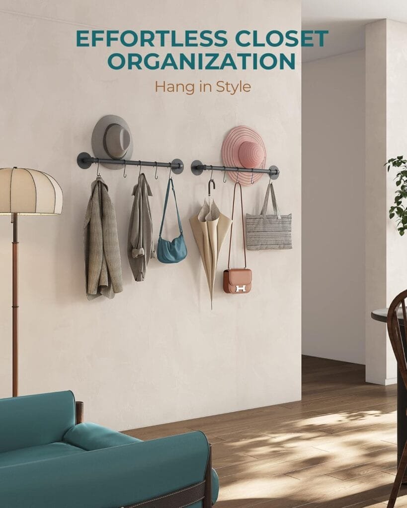 OROPY Wall Mounted Pot Pan Rack 21 Set of 2, Industrial Utensils Wall Hanger Iron Pipe Kitchen Hanging Rail with 10 S Hooks OROPY Wall Mounted Pot Pan Rack 21 Set of 2, Industrial Utensils Wall Hanger Iron Pipe Kitchen Hanging Rail with 10 S Hooks