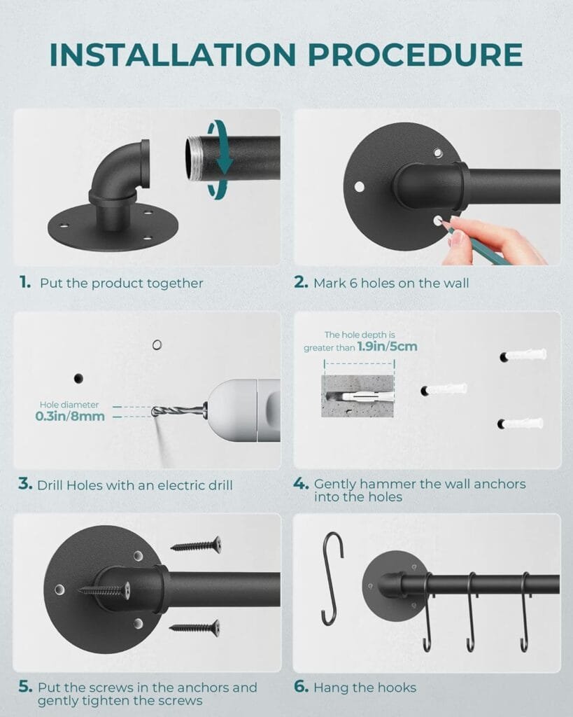 OROPY Wall Mounted Pot Pan Rack 21 Set of 2, Industrial Utensils Wall Hanger Iron Pipe Kitchen Hanging Rail with 10 S Hooks OROPY Wall Mounted Pot Pan Rack 21 Set of 2, Industrial Utensils Wall Hanger Iron Pipe Kitchen Hanging Rail with 10 S Hooks