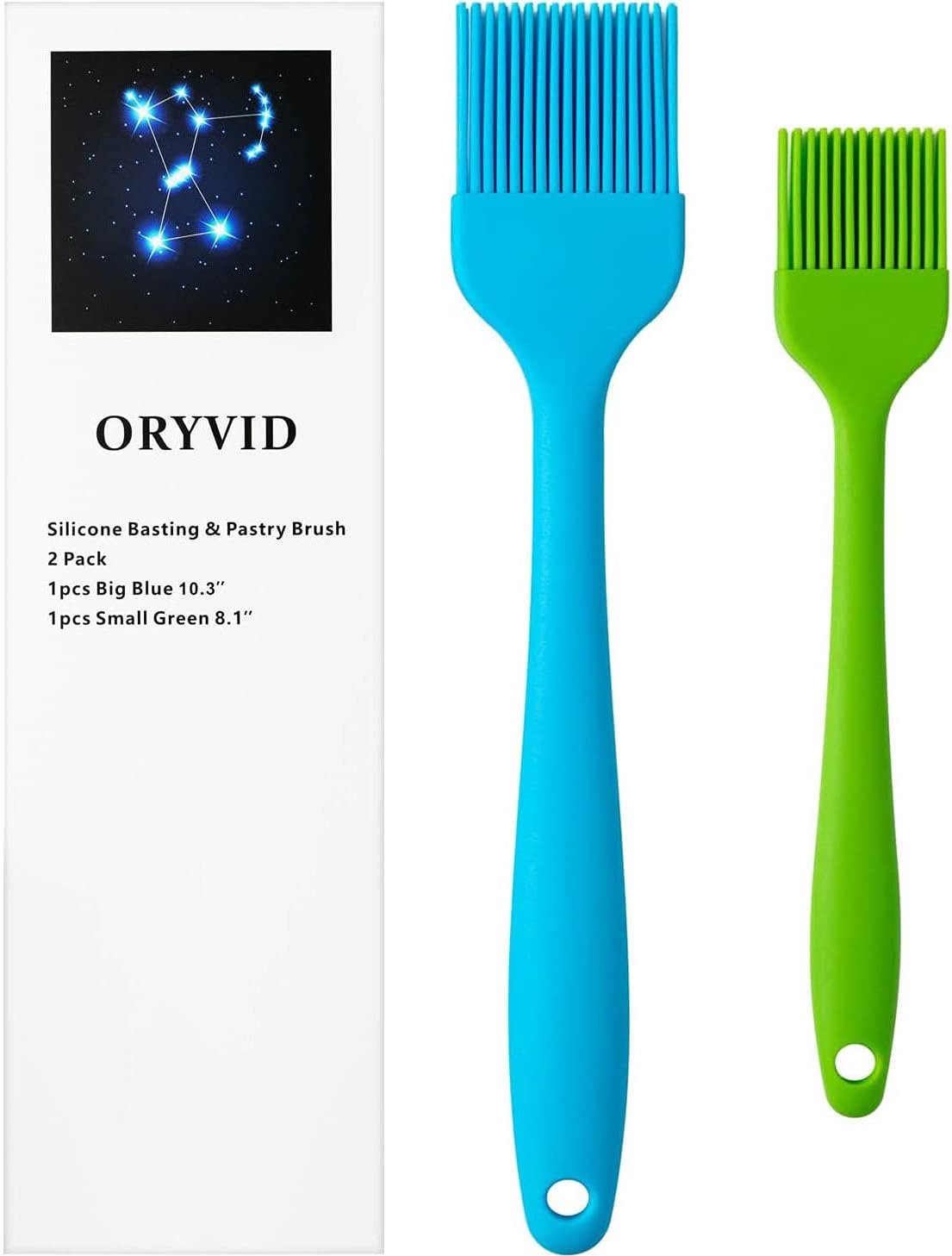 ORYVID Silicone Pastry Brush for Baking -Basting Brush for Cooking Grill BBQ -Spread Egg Wash, Melted Butter, Oil, Sauce, Marinade -Heat Resistant, BPA Free, Dishwasher Safe -Set of 2, Blue  Green