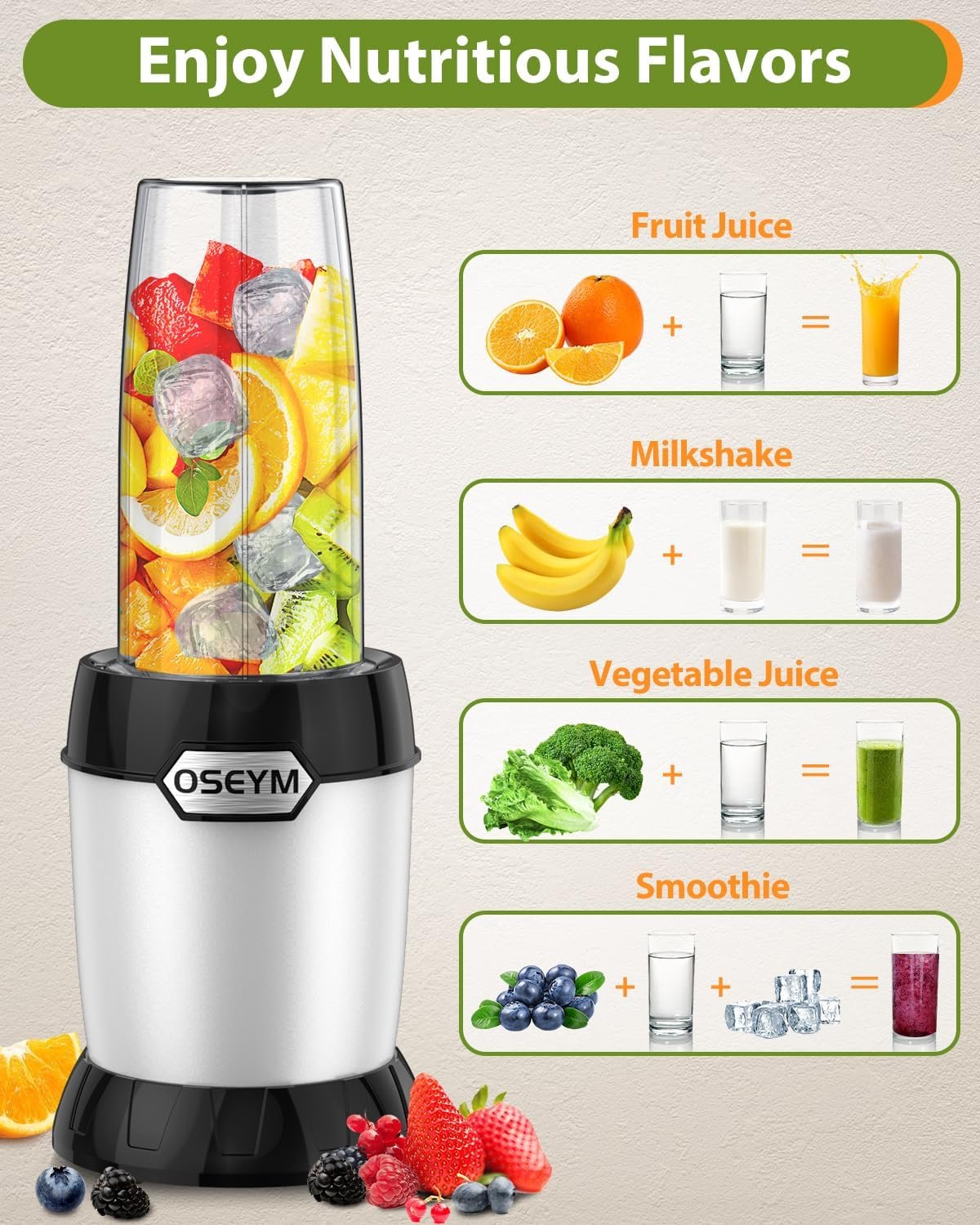 OSEYM Blender for Shakes and Smoothies, Large Size Personal Blenders for Kitchen Max 1000W High Power with Blending and Grinding, Countertop Blenders with 2 * 27 Oz  10 Oz BPA Free Travel Cup and Lid