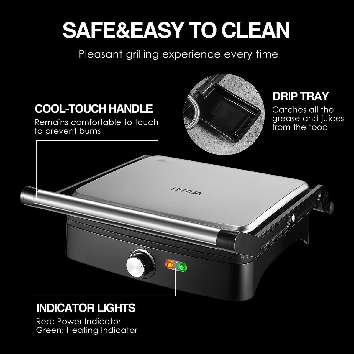 OSTBA 3 in 1 Sandwich Maker Panini Press Waffle Iron Set with 3 Removable Non-Stick Plates, 750W Toaster Perfect for Sandwiches Grilled Cheese Steak, Black