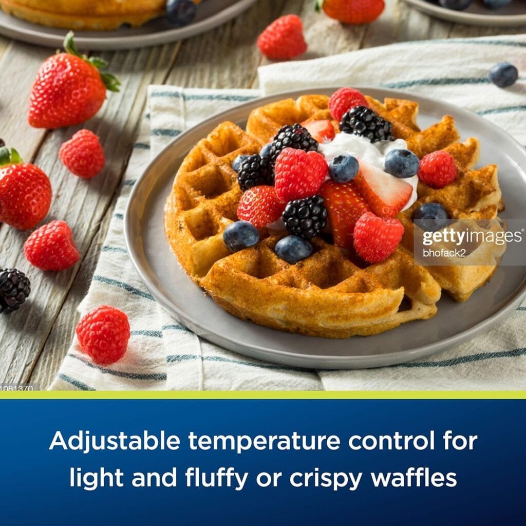 Oster Belgian Waffle Maker with Adjustable Temperature Control, Non-Stick Plates and Cool Touch Handle, Makes 8 Waffles, Stainless Steel Oster Belgian Waffle Maker with Adjustable Temperature Control, Non-Stick Plates and Cool Touch Handle, Makes 8 Waffles, Stainless Steel
