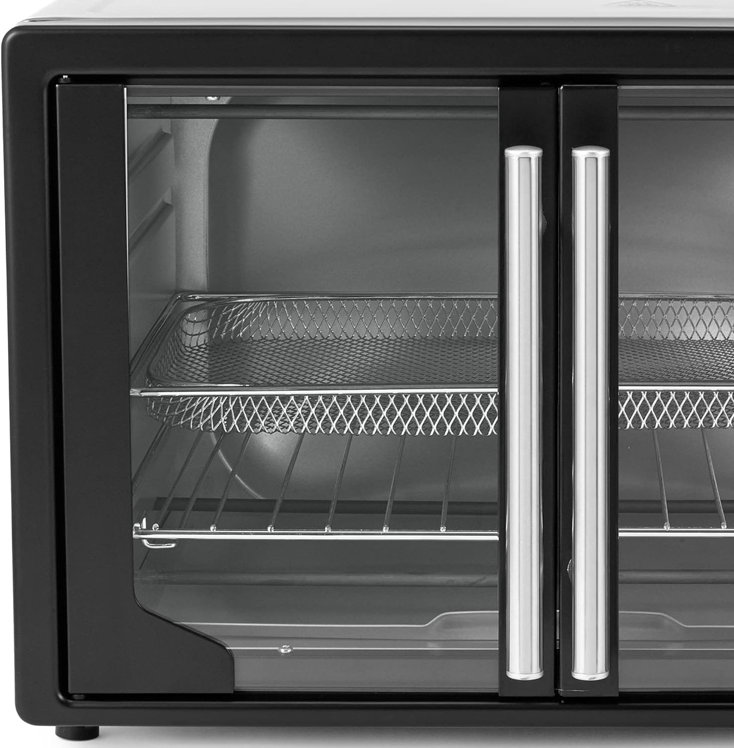 Oster Extra Large Single Pull French Door Turbo Convection Toaster Oven w/ 2 Removable Baking Racks, 60-Minute Timer,  Adjustable Temperature, Black