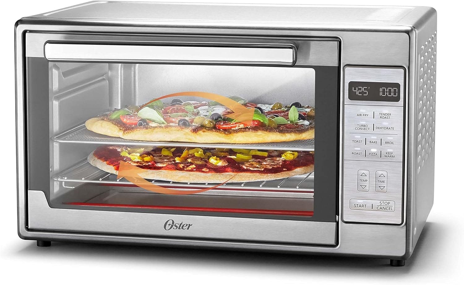 Oster Toaster Oven, 7-in-1 Countertop Toaster Oven, 10.5 x 13 Fits 2 Large Pizzas, Stainless Steel Oster Toaster Oven, 7-in-1 Countertop Toaster Oven, 10.5 x 13 Fits 2 Large Pizzas, Stainless Steel