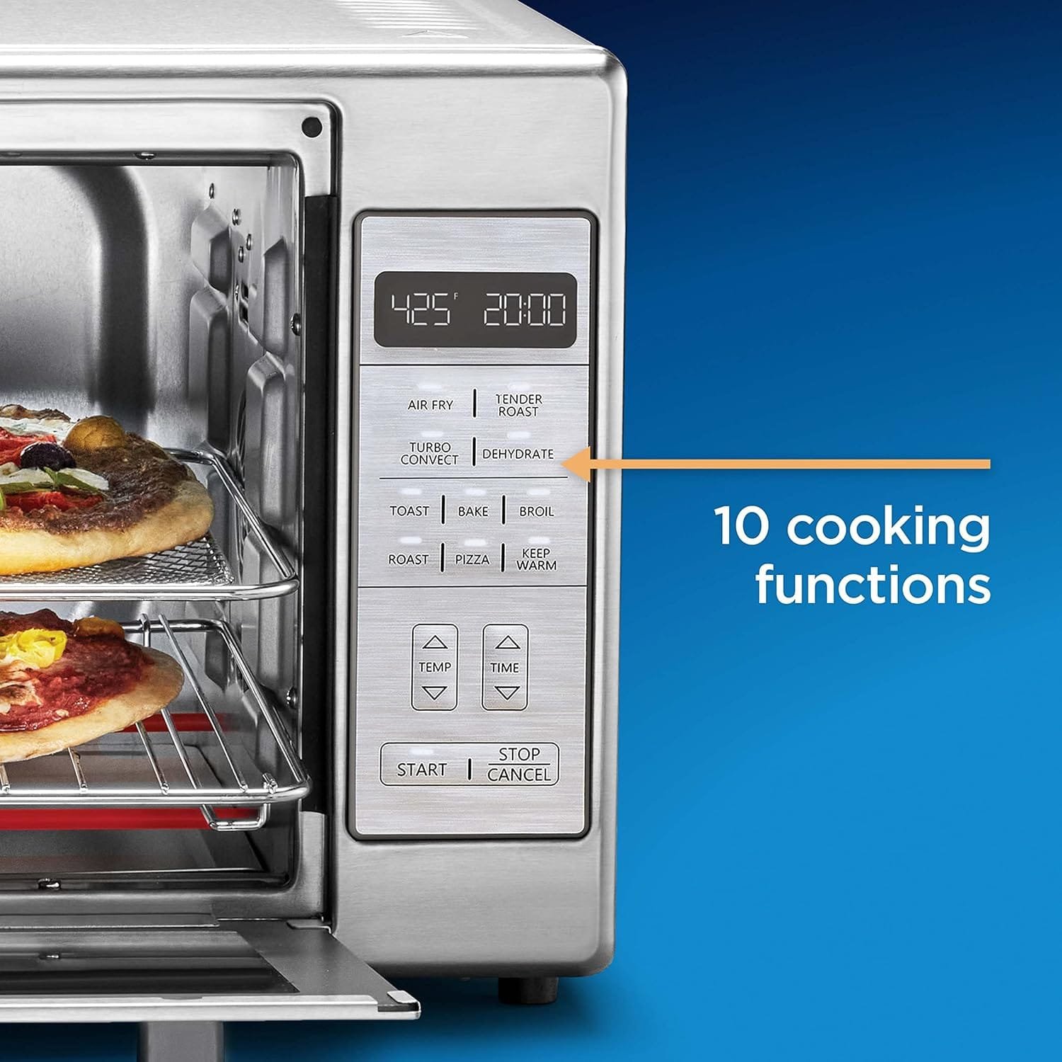 Oster Toaster Oven, 7-in-1 Countertop Toaster Oven, 10.5 x 13 Fits 2 Large Pizzas, Stainless Steel Oster Toaster Oven, 7-in-1 Countertop Toaster Oven, 10.5 x 13 Fits 2 Large Pizzas, Stainless Steel