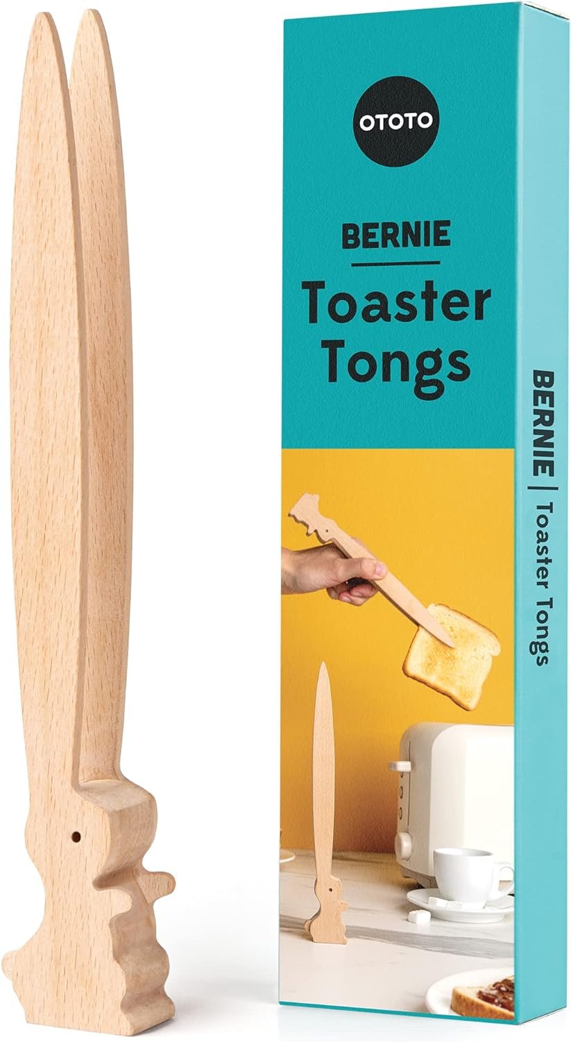 OTOTO Bernie Bunny Toaster Tongs - Rabbit Toast Tongs, Wooden Tongs for Toaster, Wooden Toaster Tongs - Multipurpose Mini Tongs for Appetizers, Wood Utensils  Cute Kitchen Gadgets
