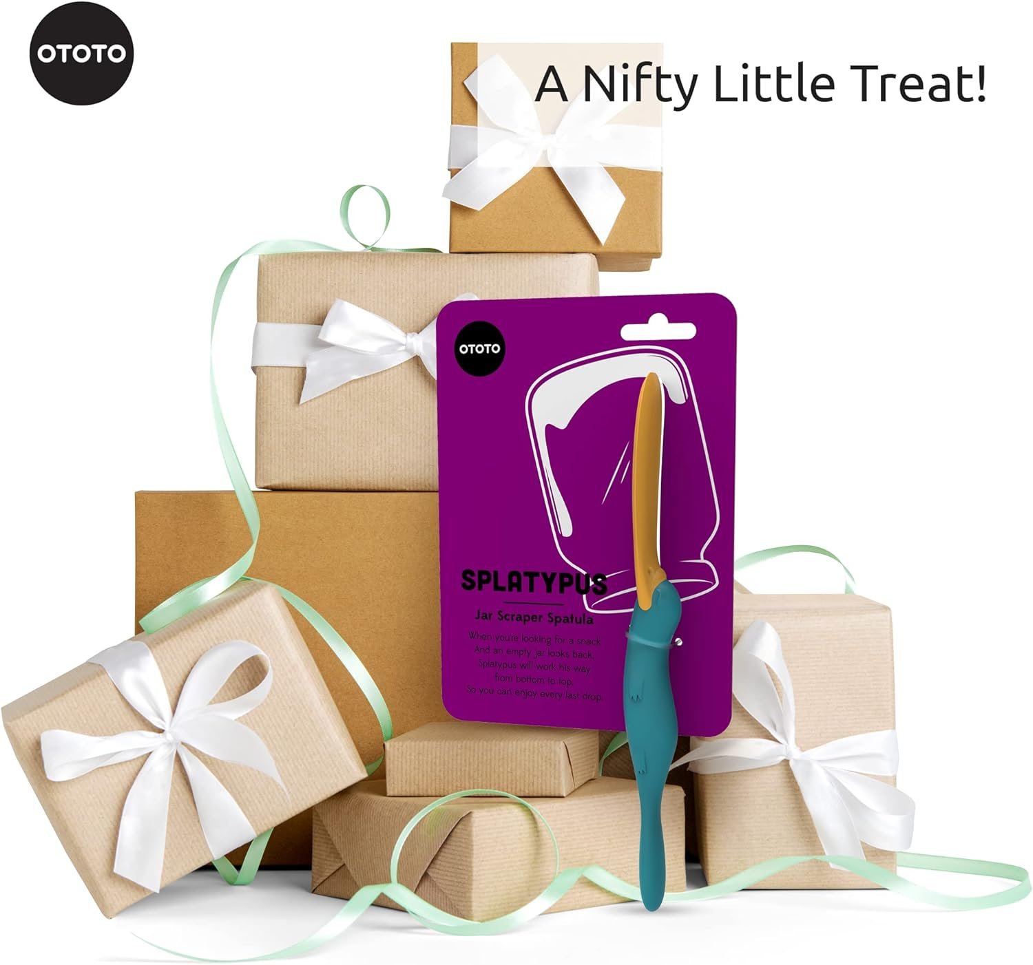 OTOTO Splatypus Jar Spatula for Scooping and Scraping - Unique Fun Cooking Kitchen Gadgets for Foodies - BPA-free  100% Food Safe - Crepe Spreader