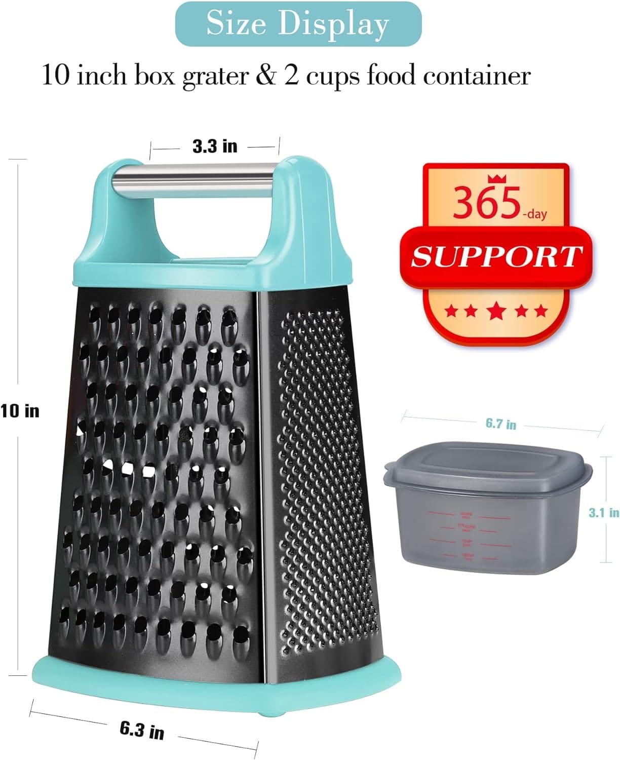 Ourokhome Box Grater with Container - 4 in 1 Stainless Steel Manual Kitchen Veggie Shredder Slicer Zester for Parmesan Cheese, Vegetable, Ginger, Coconut, Potato (Red and Black)