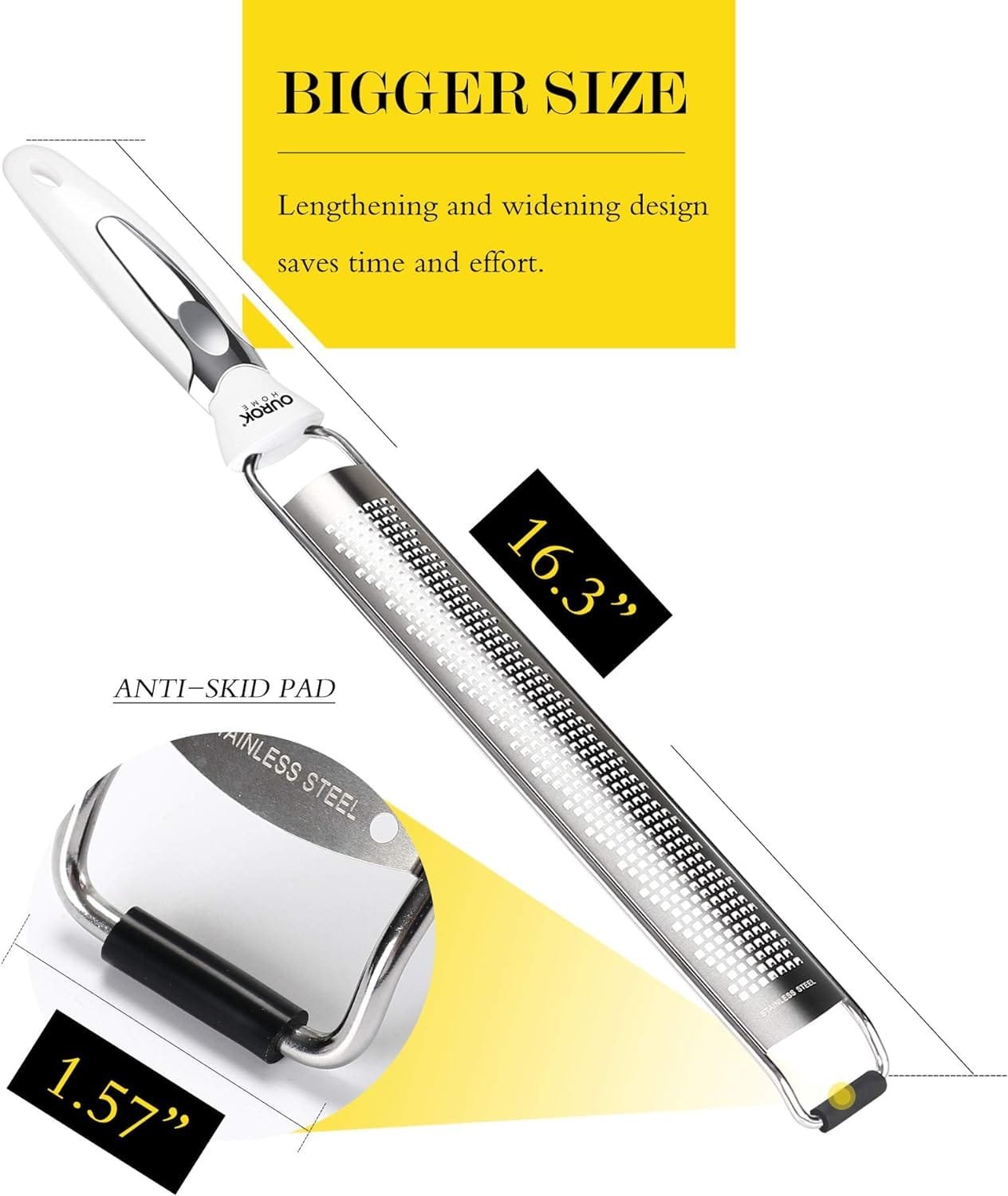 Ourokhome Kitchen Lemon Zester Grater, Stainless Steel Handheld Fine Zester tool for Lemon, Nutmeg, Parmesan Cheese, Chocolate, Ginger, Coconut, Citrus, Orange, Lime with Cleaning Brush (Black)