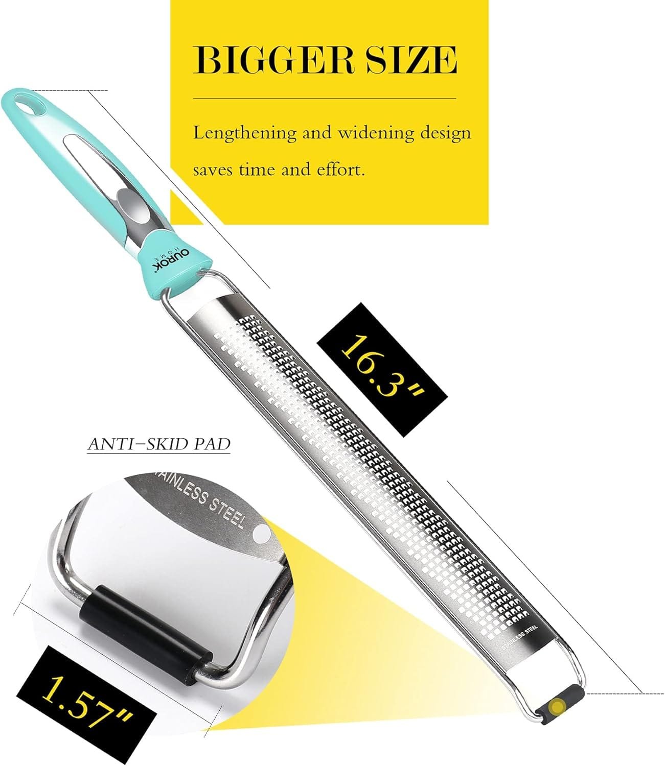 Ourokhome Kitchen Lemon Zester Grater, Stainless Steel Handheld Fine Zester tool for Lemon, Nutmeg, Parmesan Cheese, Chocolate, Ginger, Coconut, Citrus, Orange, Lime with Cleaning Brush (Black)