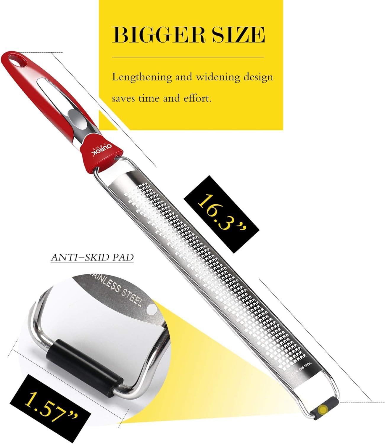 Ourokhome Kitchen Lemon Zester Grater, Stainless Steel Handheld Fine Zester tool for Lemon, Nutmeg, Parmesan Cheese, Chocolate, Ginger, Coconut, Citrus, Orange, Lime with Cleaning Brush (Black)