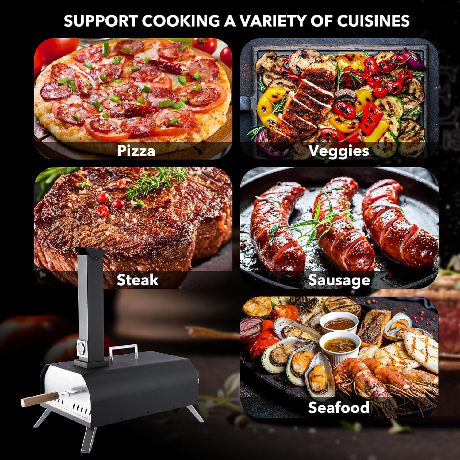 Outdoor Pizza Oven, 13 Wood Fired Pizza Oven Outdoor, Pellet Pizza Ovens for Outside, Portable Stainless Steel Outdoor Ovens with Pizza Stone for Outside Backyard Camping Picnics