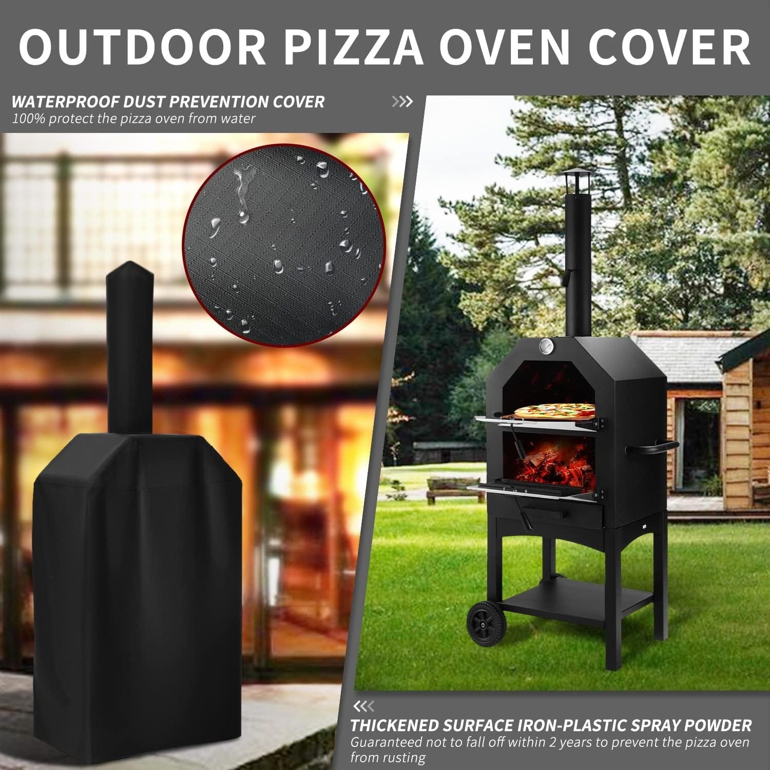 Outdoor Pizza Oven Wood Fire Wood Fired Pizza Oven for Outside with Waterproof Cover, 12 Pizza Stone, Pizza Spatula and 4pcs Grill Rack by DNKMOR