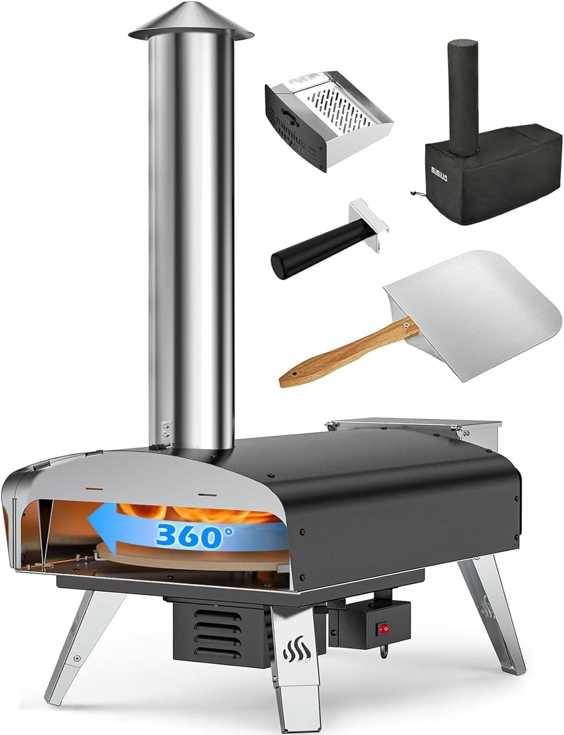 Outdoor Pizza Oven Wood Pellet Fired Pizza Stove with Automatic Rotating System, Pizza Stone, Pizza Peel and Carry Bag (Tisserie W-Oven Series) - Global Patent Outdoor Pizza Oven Wood Pellet Fired Pizza Stove with Automatic Rotating System, Pizza Stone, Pizza Peel and Carry Bag (Tisserie W-Oven Series) - Global Patent