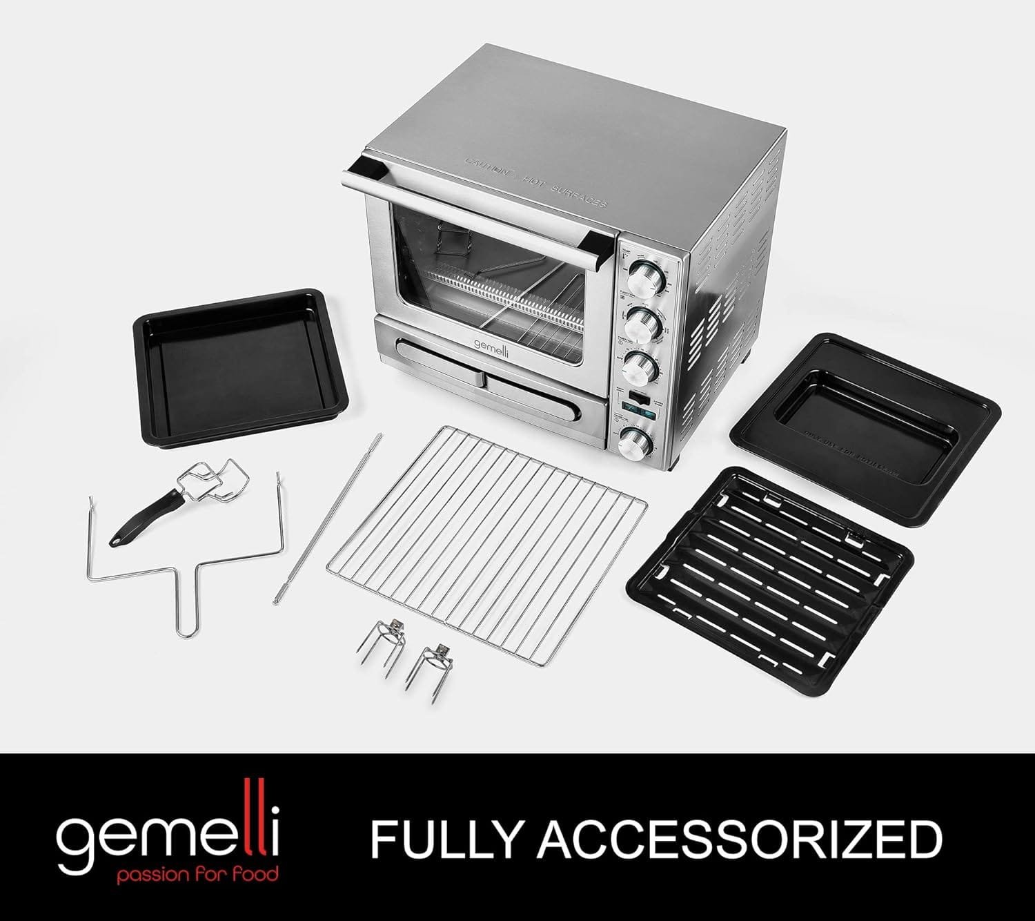 Oven, Professional Grade Convection Oven with Built-In Rotisserie and Convenience/Pizza Drawer, Countertop Sized, Stainless Steel Finish Oven, Professional Grade Convection Oven with Built-In Rotisserie and Convenience/Pizza Drawer, Countertop Sized, Stainless Steel Finish