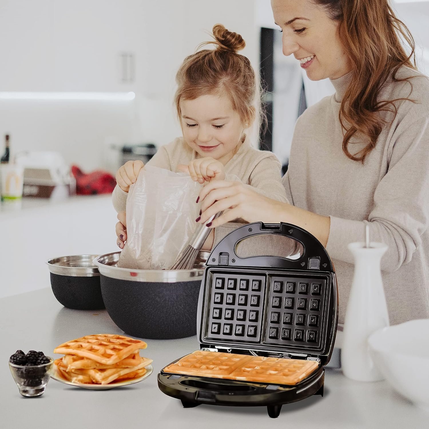 OVENTE 3 in 1 Electric Sandwich Maker, Panini Press Grill and Waffle Iron Set with Removable Non-Stick Plates, Perfect for Cooking Grilled Cheese, Tuna Melts, Burgers, Steaks and Snacks, Black GPI302B