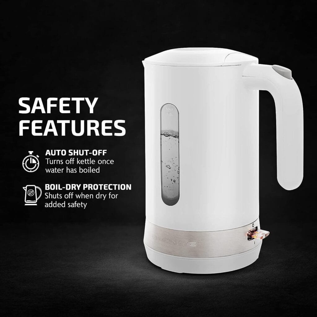 OVENTE Electric Kettle, Hot Water, Heater 1.7 Liter - BPA Free Fast Boiling Cordless Water Warmer - Auto Shut Off Instant Water Boiler for Coffee  Tea Pot - White KP72W