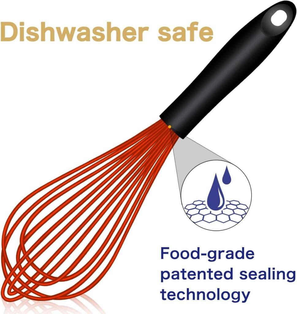 OYV Dishwasher Safe Silicone Whisk, Sealed Waterproof Design Set of 3, Professional Kitchen Whisks for Cooking Non-Scratch, Silicone  Stainless Steel Whisk, Heat Resistant Balloon Egg Beater, Black