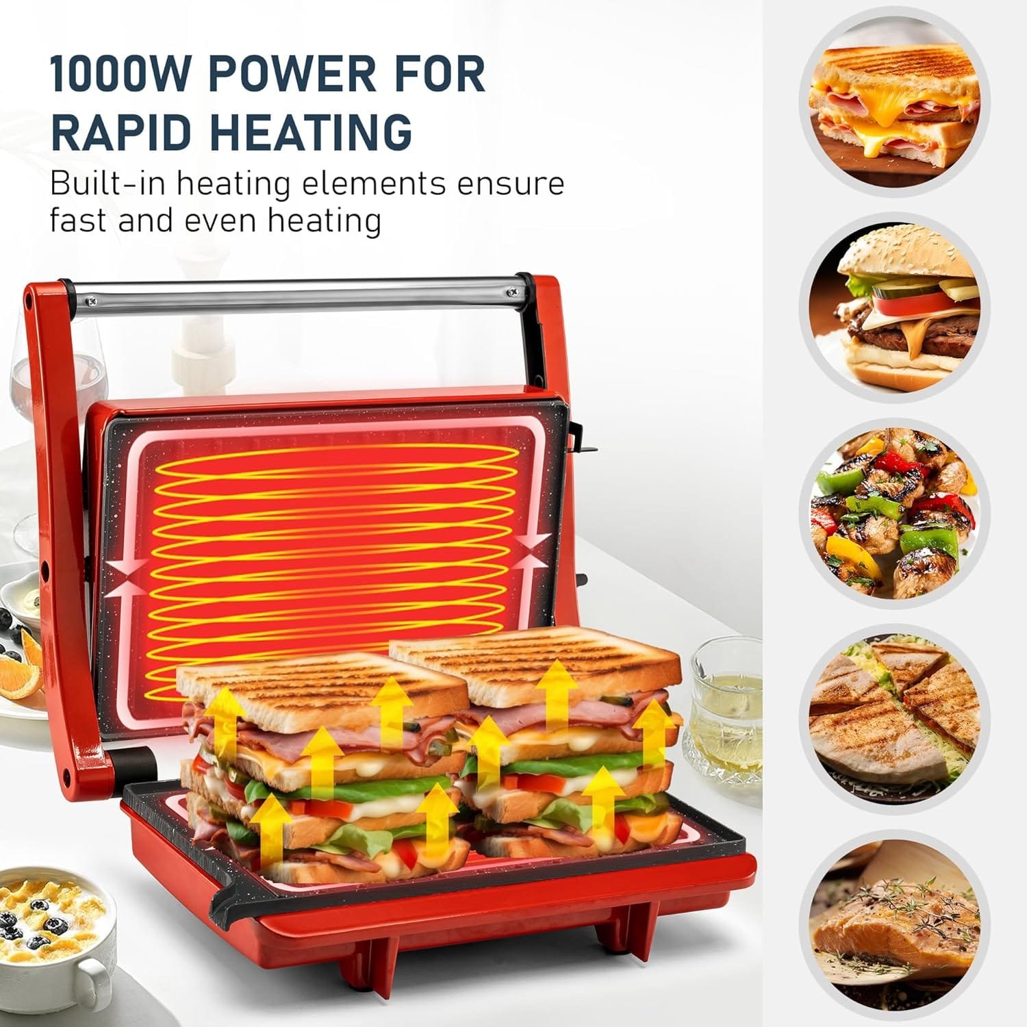 Panini Grill Press Sandwich Maker, Panini Press with Locking Lid and Indicator Lights, Mini 2-slice Panini Press, Grilled Cheese Maker, Opens 180 Degrees for Any Size, Cool Touch Handle, Red Panini Grill Press Sandwich Maker, Panini Press with Locking Lid and Indicator Lights, Mini 2-slice Panini Press, Grilled Cheese Maker, Opens 180 Degrees for Any Size, Cool Touch Handle, Red