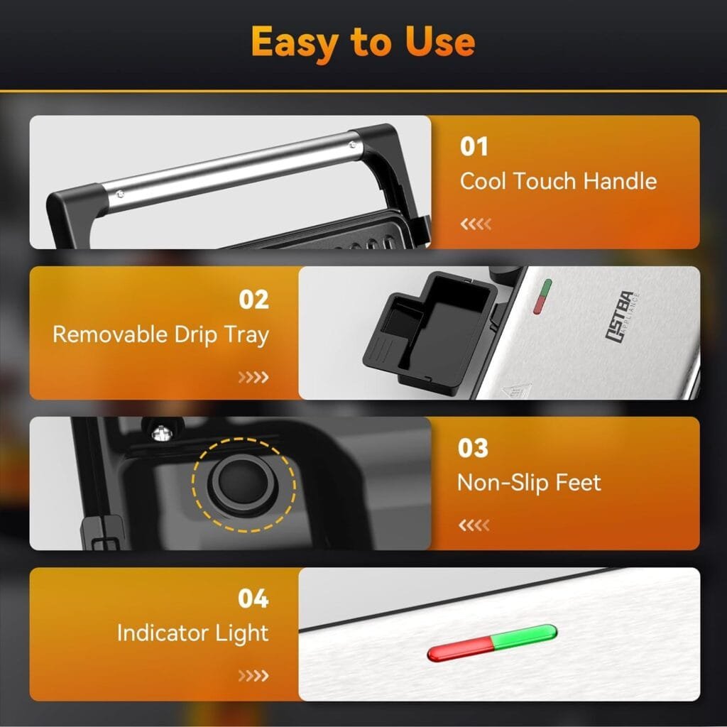 Panini Press OSTBA, Sandwich Press Grill 1200W, XXL Panini Maker with Nonstick Plates, Adjustable Temperature, Opens 180 Degrees, Easy to Clean Panini Press OSTBA, Sandwich Press Grill 1200W, XXL Panini Maker with Nonstick Plates, Adjustable Temperature, Opens 180 Degrees, Easy to Clean