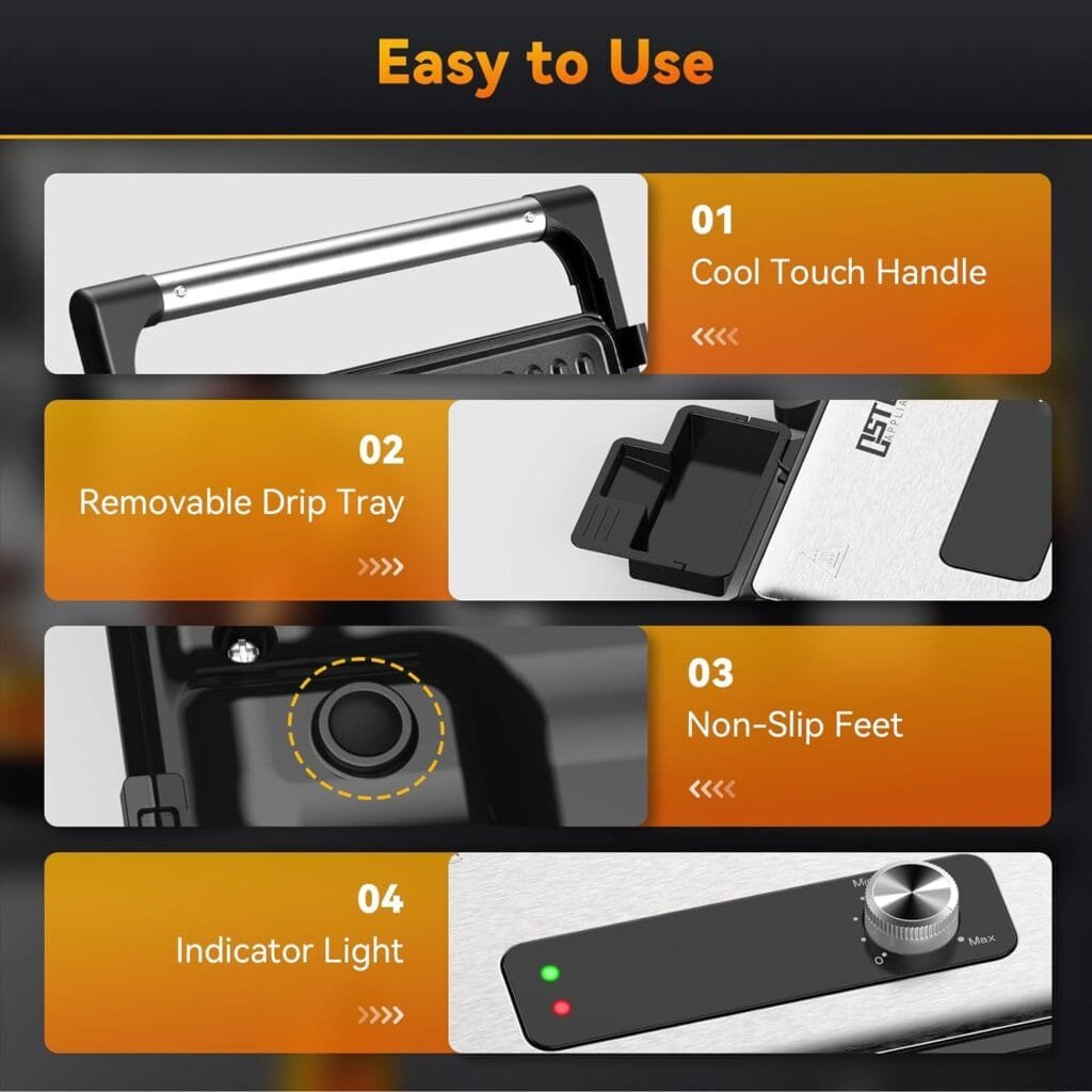 Panini Press OSTBA, Sandwich Press Grill 1200W, XXL Panini Maker with Nonstick Plates, Adjustable Temperature, Opens 180 Degrees, Easy to Clean Panini Press OSTBA, Sandwich Press Grill 1200W, XXL Panini Maker with Nonstick Plates, Adjustable Temperature, Opens 180 Degrees, Easy to Clean