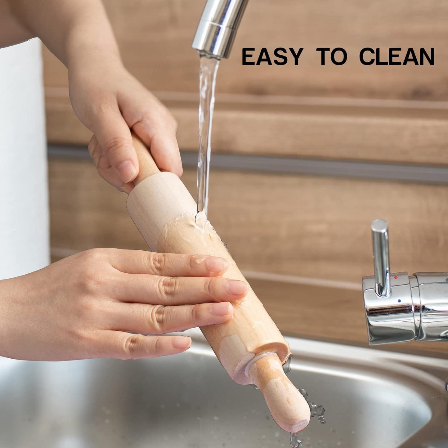 PARMEDU Classic Wooden Rolling Pin 17.5 Inch, Rotating Centre Dough Roller with Handles for All Baking Needs, Model BK004