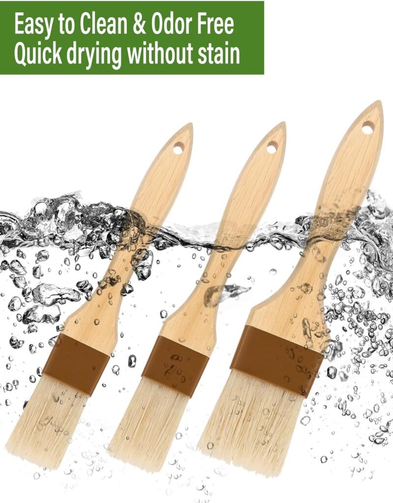 Pastry brush,Basting brush for Cooking,Natural Bristle BBQ Brush for Oil  Sauce,Wooden Handle Food Brush for Baking,Easy Clean Butter Brush,Durable Kitchen Culinary Utensil (1, 1 1/2 Inch,3 Pack)