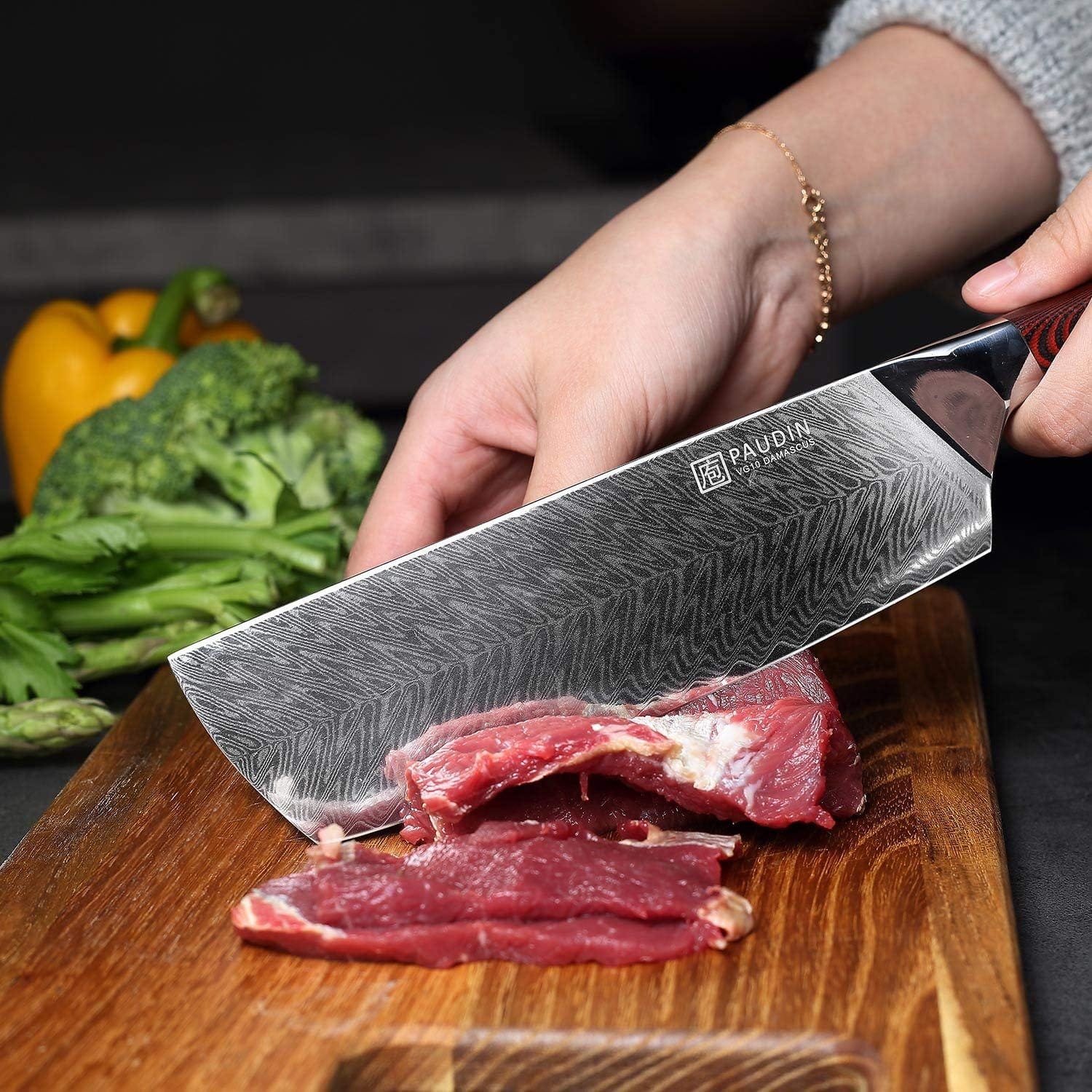 PAUDIN Nakiri Knife - 7 Razor Sharp Meat Cleaver and Vegetable Kitchen Knife, High Carbon Stainless Steel, Multipurpose Asian Chef Knife for Home and Kitchen with Ergonomic Handle