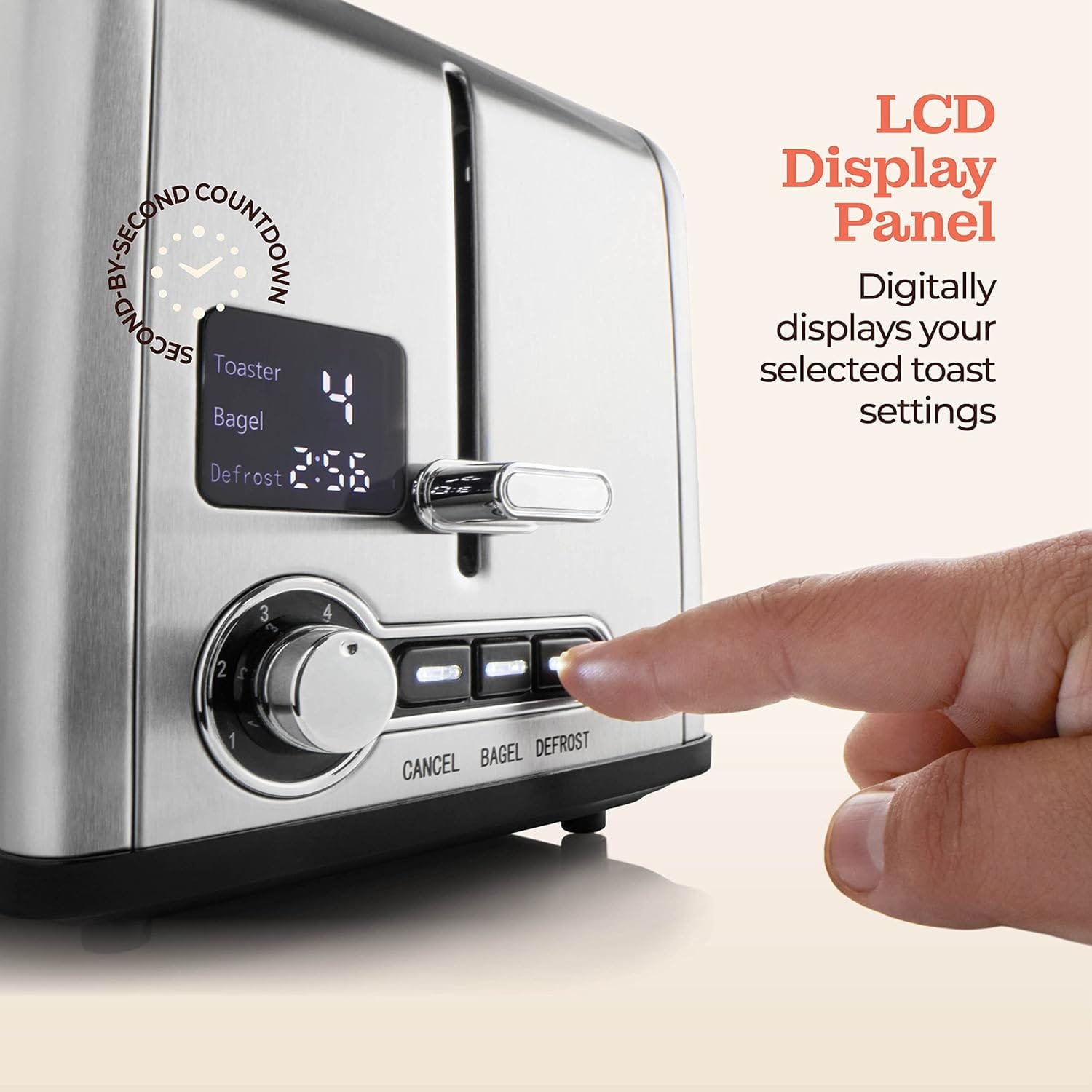 Peach Street 2 Slice Toaster Compact Bread Toaster with Digital Countdown, Wide Slots, Auto-Pop Stainless Steel, 6 Browning Levels, Removable Crumb Tray, with Defrost, Bagel, and Cancel Function Peach Street 2 Slice Toaster Compact Bread Toaster with Digital Countdown, Wide Slots, Auto-Pop Stainless Steel, 6 Browning Levels, Removable Crumb Tray, with Defrost, Bagel, and Cancel Function