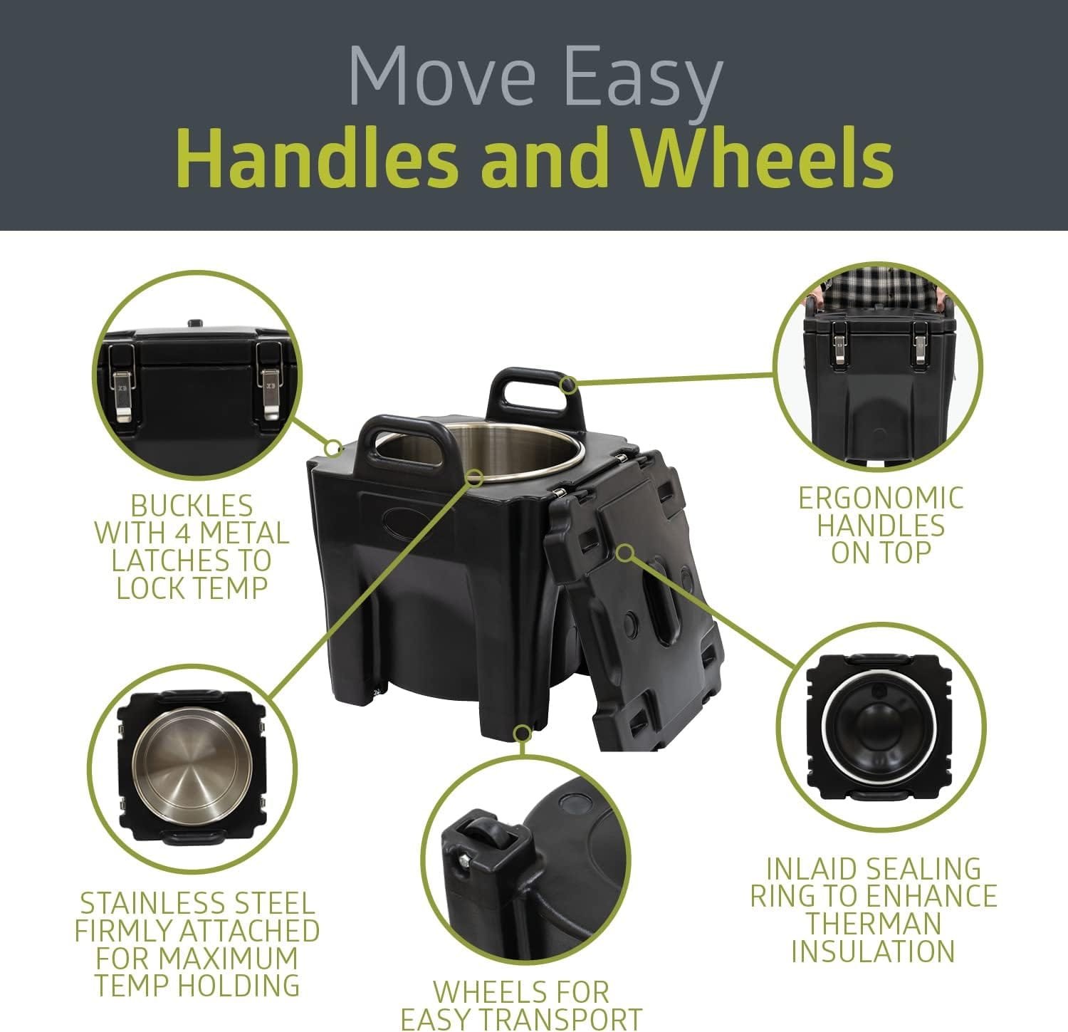 Pearington 81 Quart End-Loading Insulated Food Pan Carrier for 5 Full-Size Pans,Black