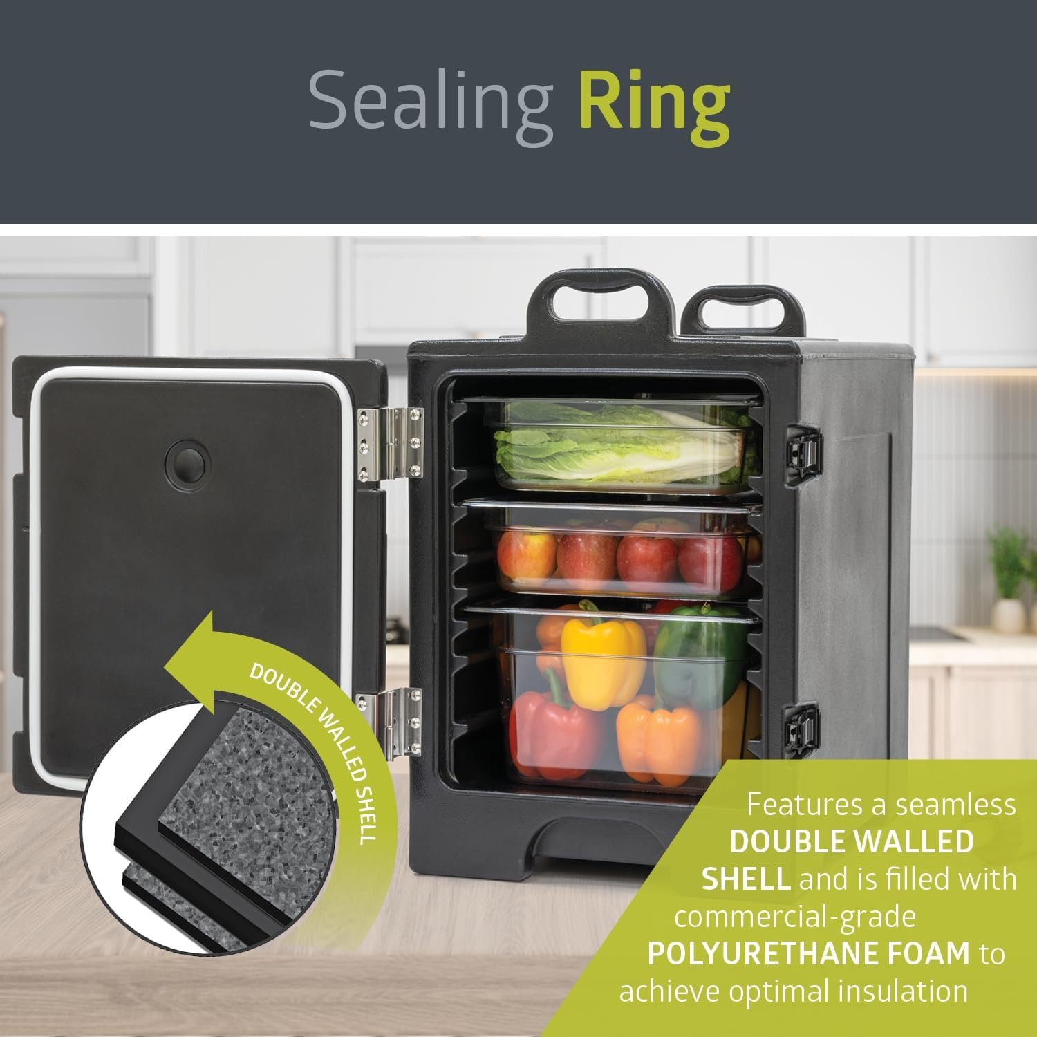 Pearington 81 Quart End-Loading Insulated Food Pan Carrier for 5 Full-Size Pans,Black